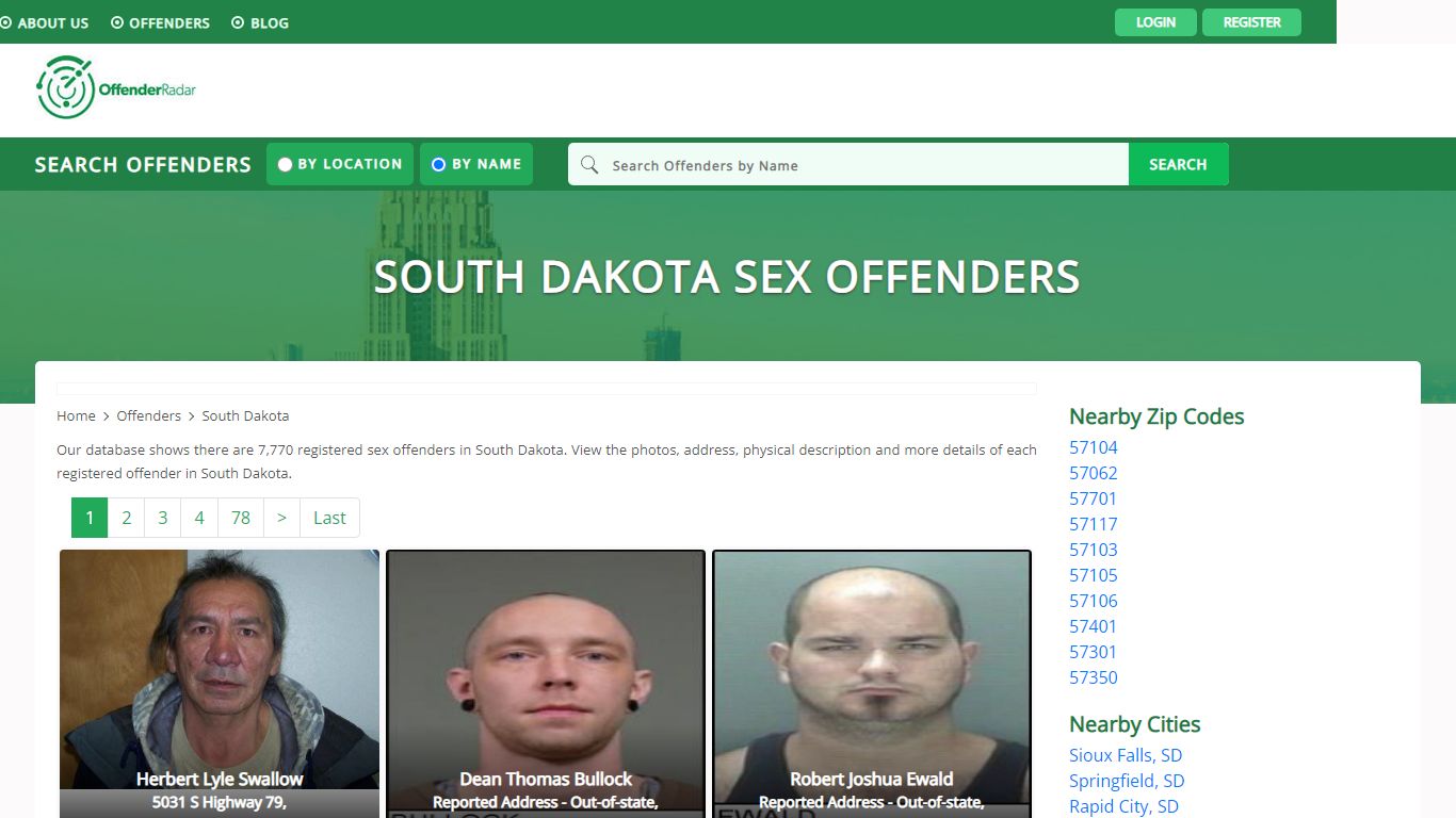 South Dakota Sex Offenders Registry and database at Offender Radar